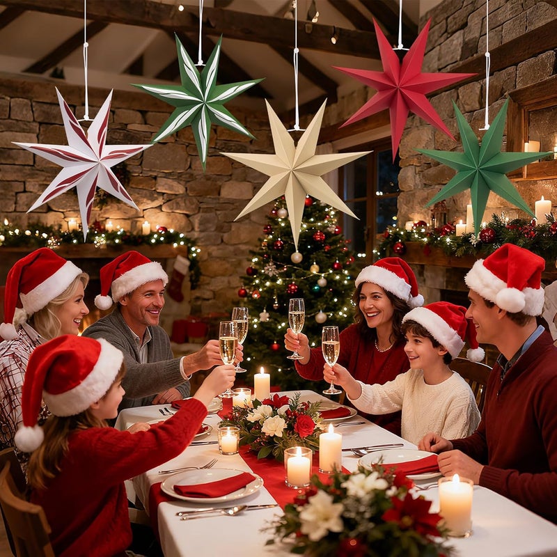 paper jazz 7-Point Paper Star Lanterns Christmas Decoration,Green and Red Christmas Hanging Ornament, Vintage Paper Star,5pcs Hanging Decor from Ceiling for Xmas,New Year,Birthday Party. - Image 4